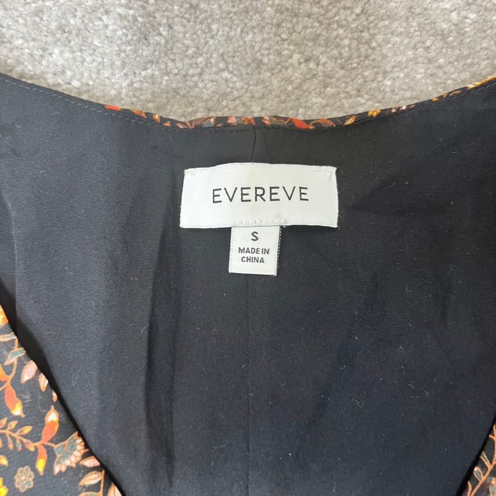 Evereve Floral Mini Dress Womens Small Black Orange Long Sleeve V-Neck - Picture 5 of 10